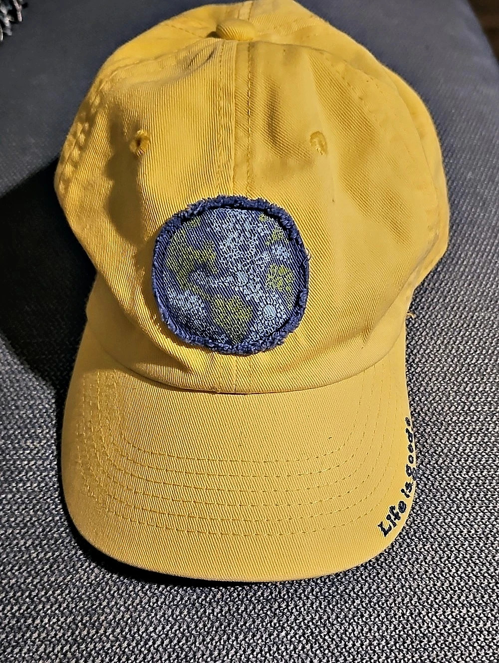 Life is Good Baseball Cap Hat Yellow 100 % Cotton Women Men World Patch